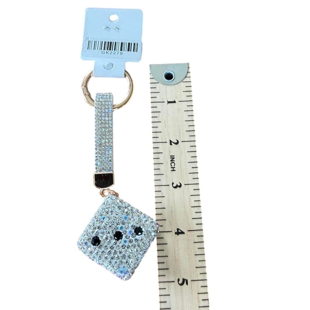 NWT Silver rhinestone dice keychain / bag chain accessory Vegas